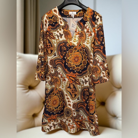 Jude Connally Tops - Jude Connally EUC Size M Brown Orange & Cream Paisley Design Tunic Dress (0662)